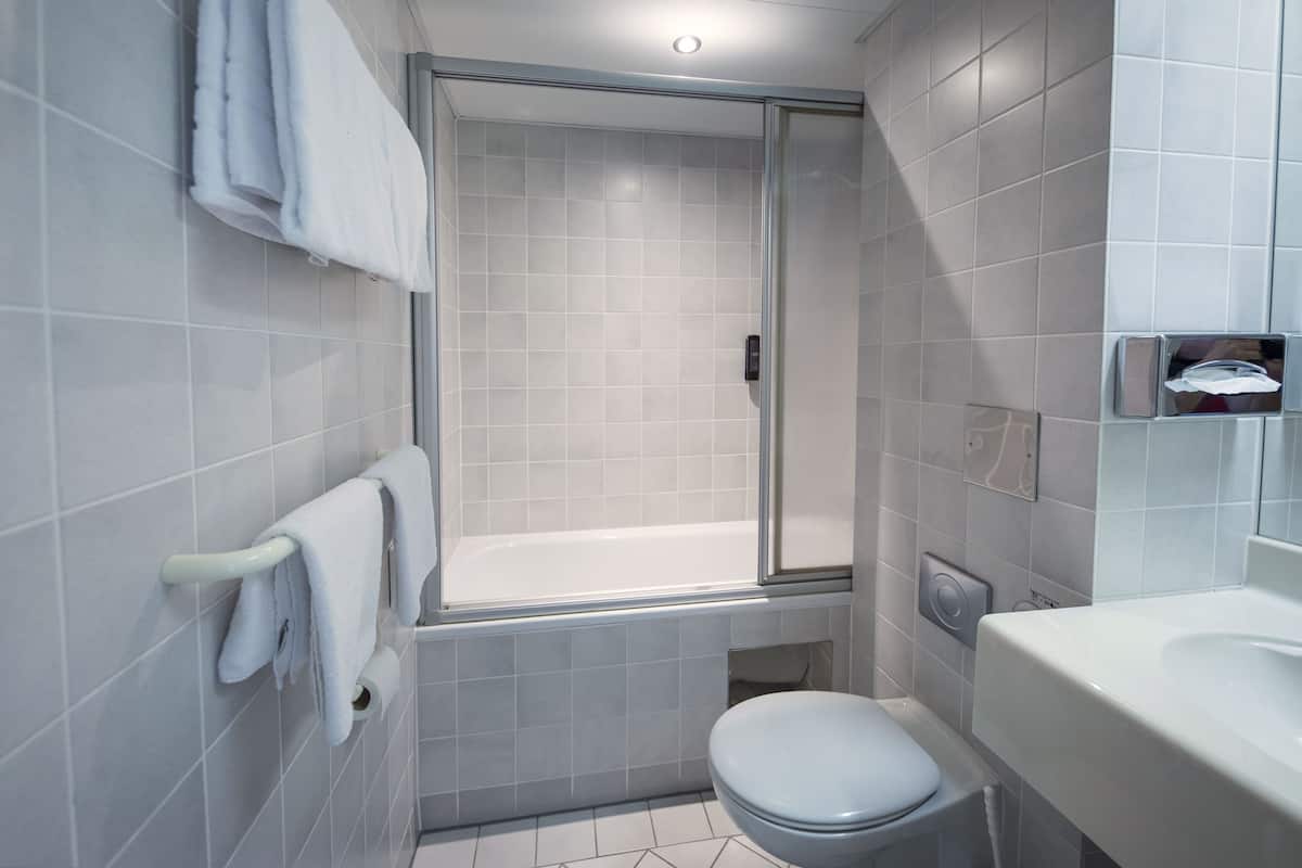 junior suite | bathroom | shower, free toiletries, hair dryer, towels