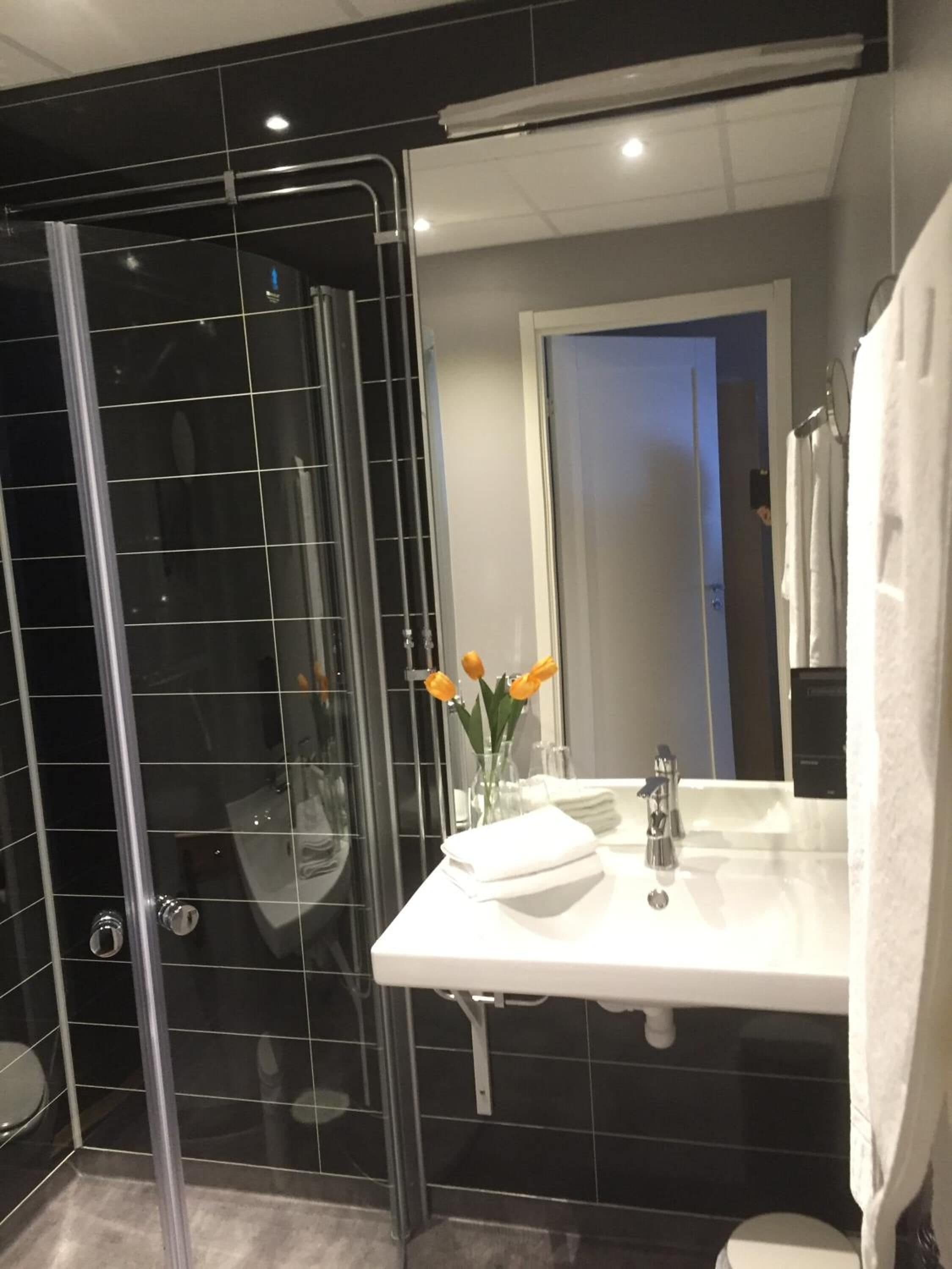 shower, free toiletries, hair dryer, slippers