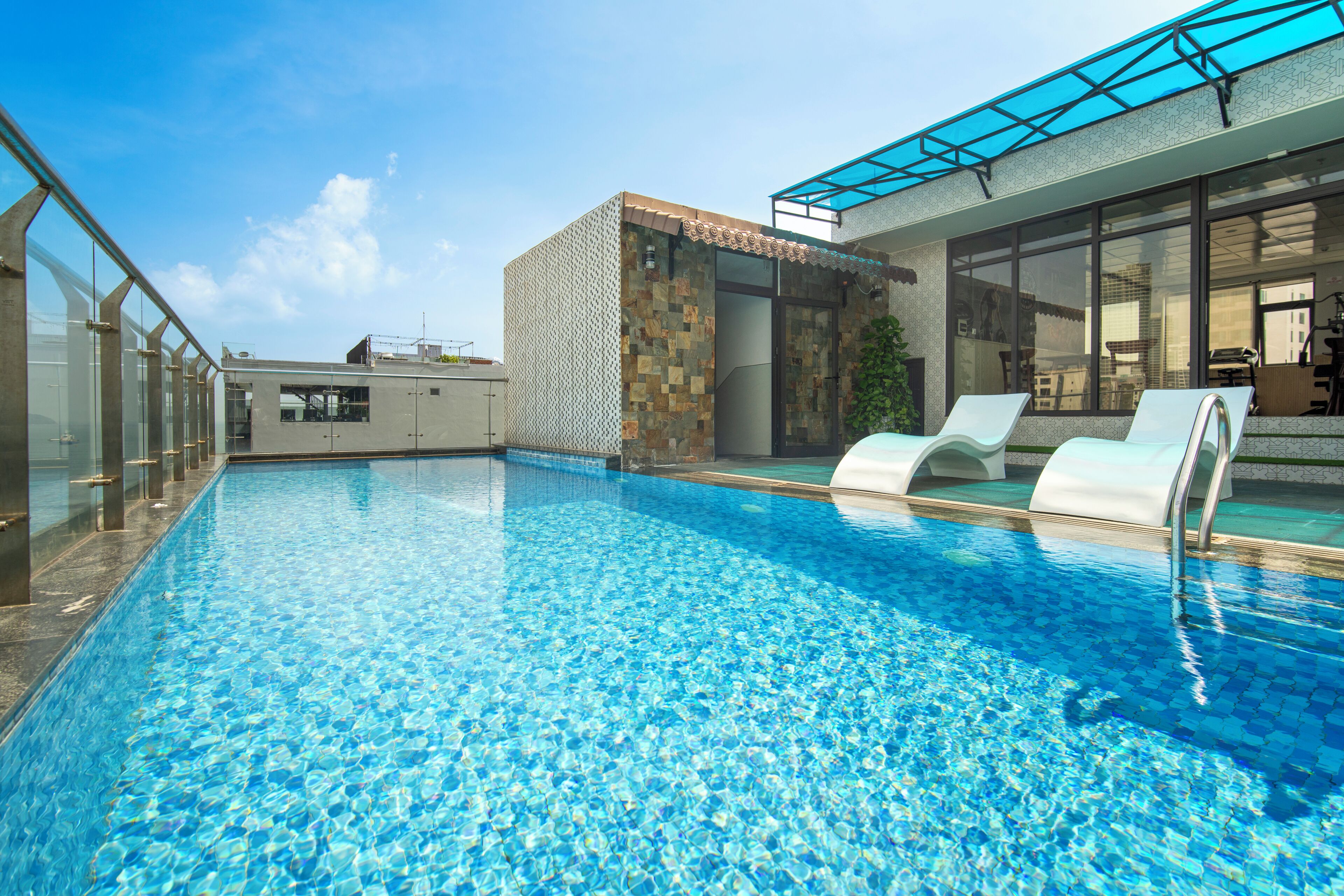 Outdoor pool, open 6:00 AM to 8:00 PM, sun loungers