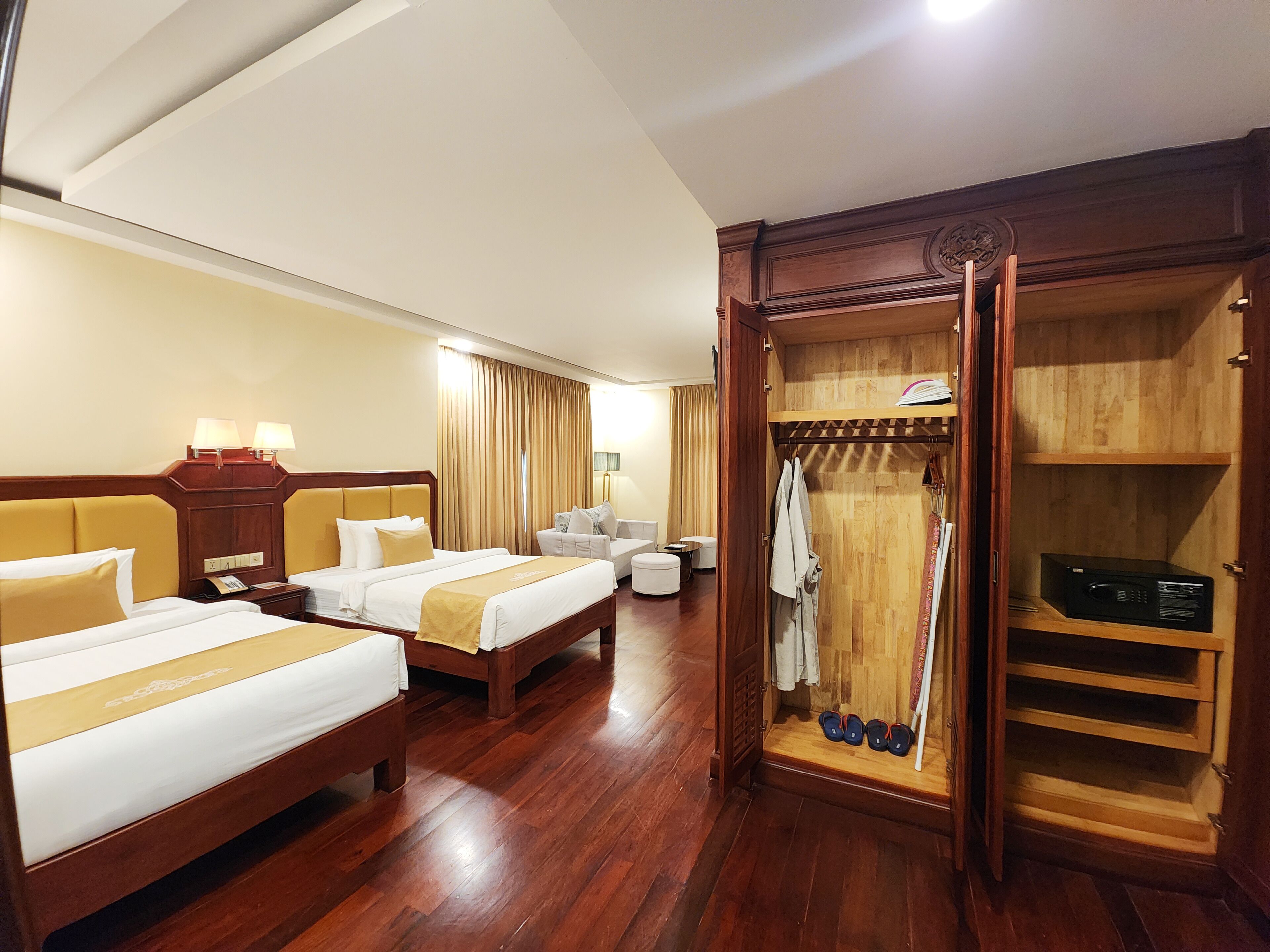 Mekong Twin Room, Balcony, River View | Minibar, in-room safe, desk, blackout drapes