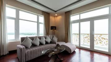 Mekong Twin Room, Balcony, River View | Minibar, in-room safe, desk, blackout drapes