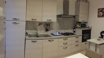 Großer Kühlschrank, Mikrowelle, Ofen, Herdplatte