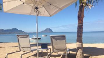 On the beach, white sand