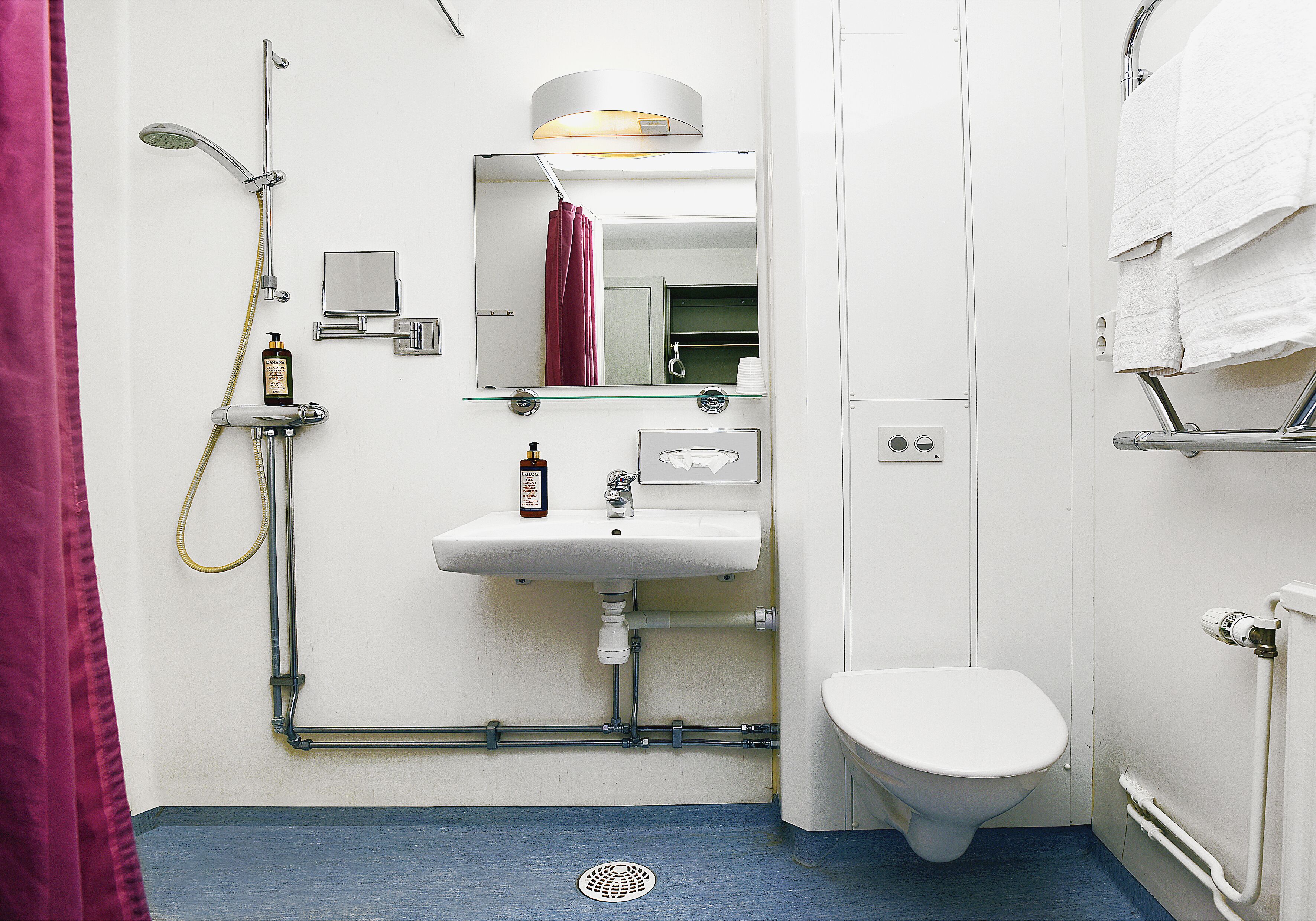 free toiletries, hair dryer, towels