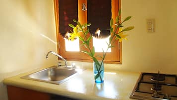 Studio Apartment | Cozinha americana privada | Geladeira, micro-ondas, cafeteira/chaleira, torradeira