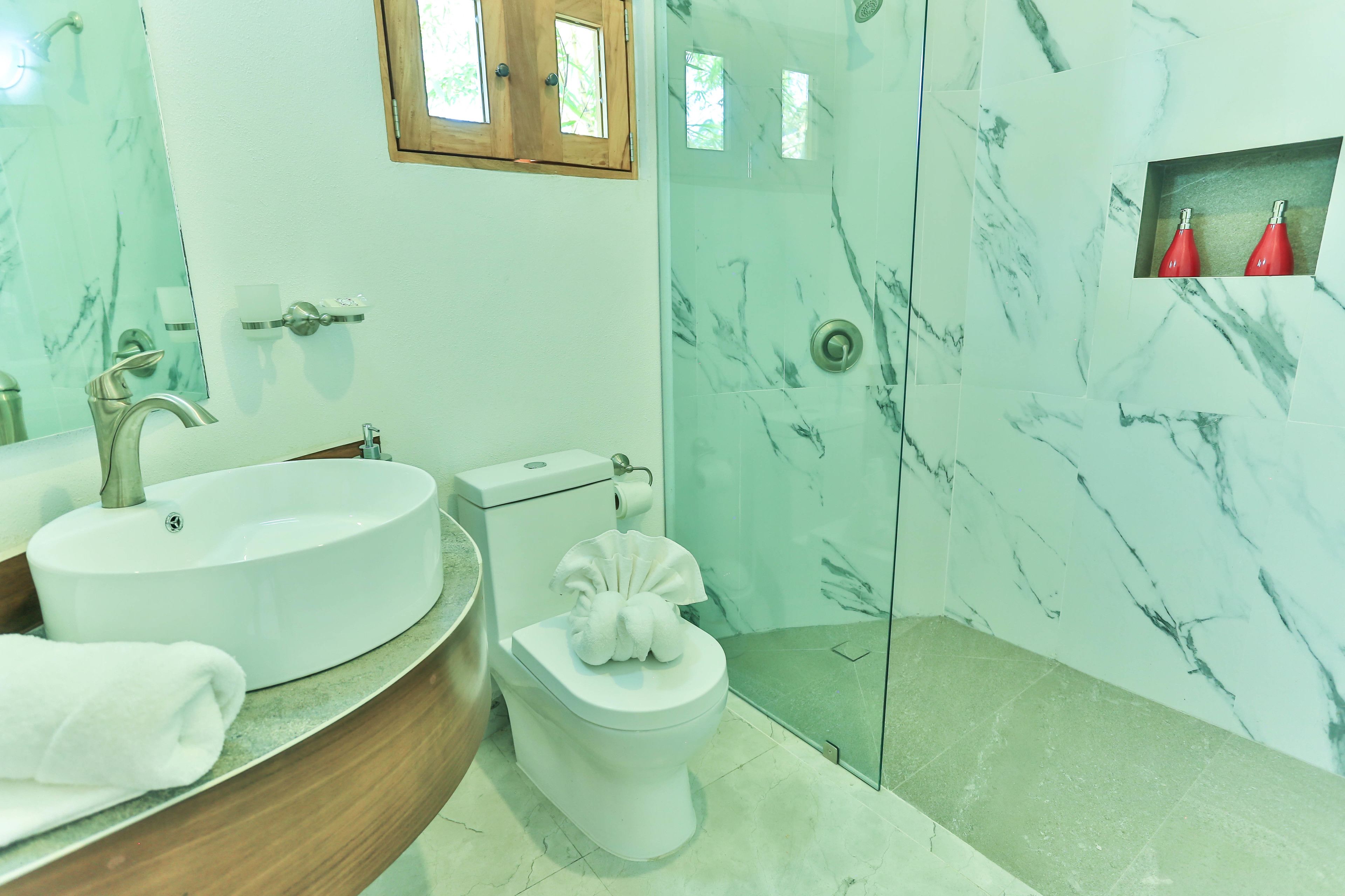 Suite estudio Deluxe | Baño | Regadera, secadora de cabello, toallas 