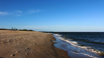 On the beach, free beach cabanas, sun-loungers, beach umbrellas