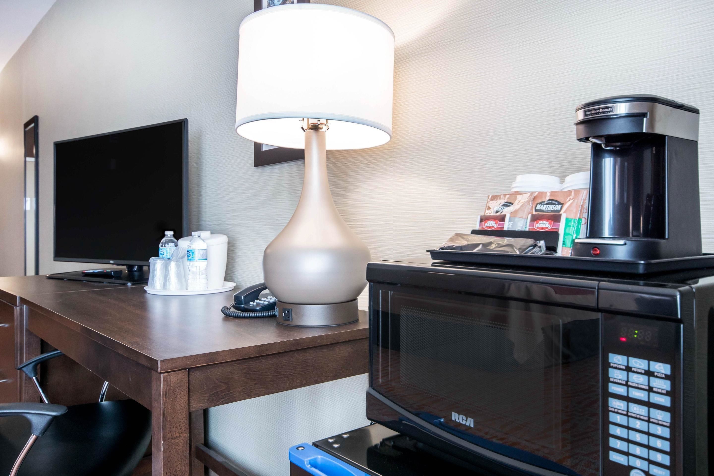 premium bedding, desk, laptop workspace, iron/ironing board