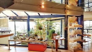 A spacious indoor area with wooden flooring, a glass ceiling, and various plants. - Casa Marta : Suites - Terrasses et vue Panoramique (Tournon-sur-Rhone)
