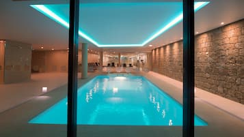 Indoor pool, outdoor pool, pool loungers