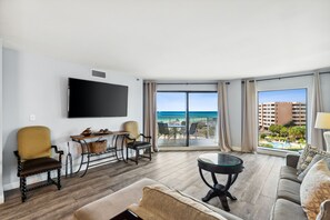 Condo, 2 Bedrooms, Beach View (513) | Living area | Flat-screen TV - Inlet Reef Club by Panhandle Getaways (Destin)
