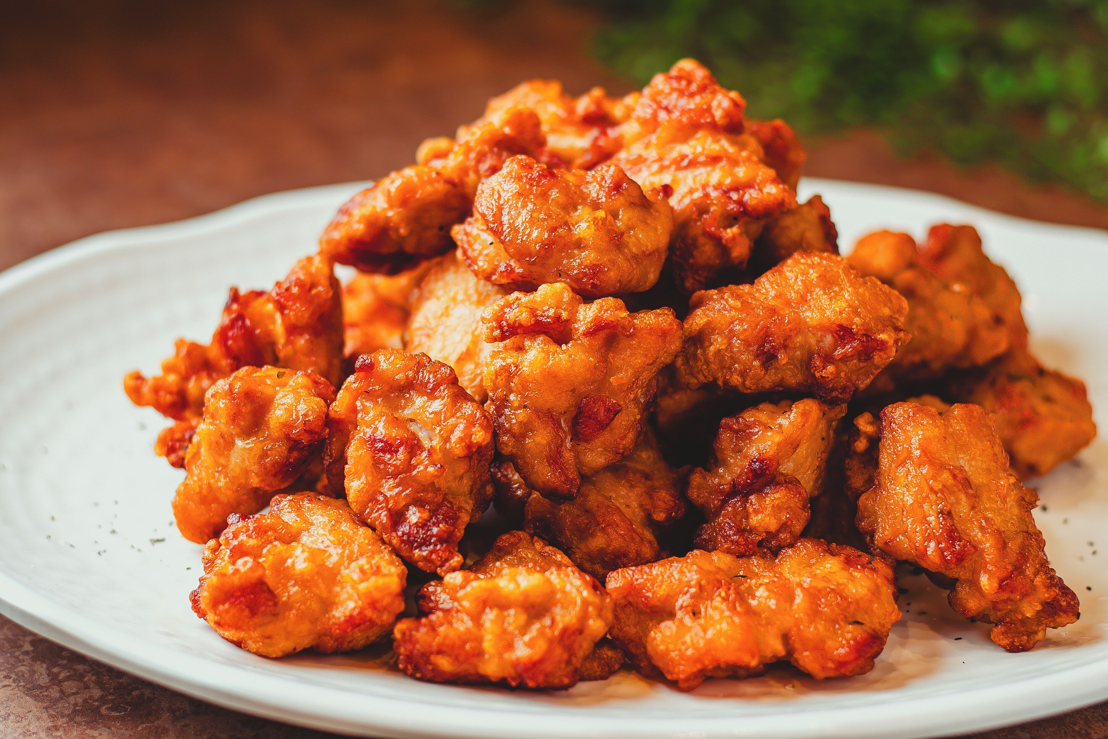 A plate of crispy fried chicken wings.