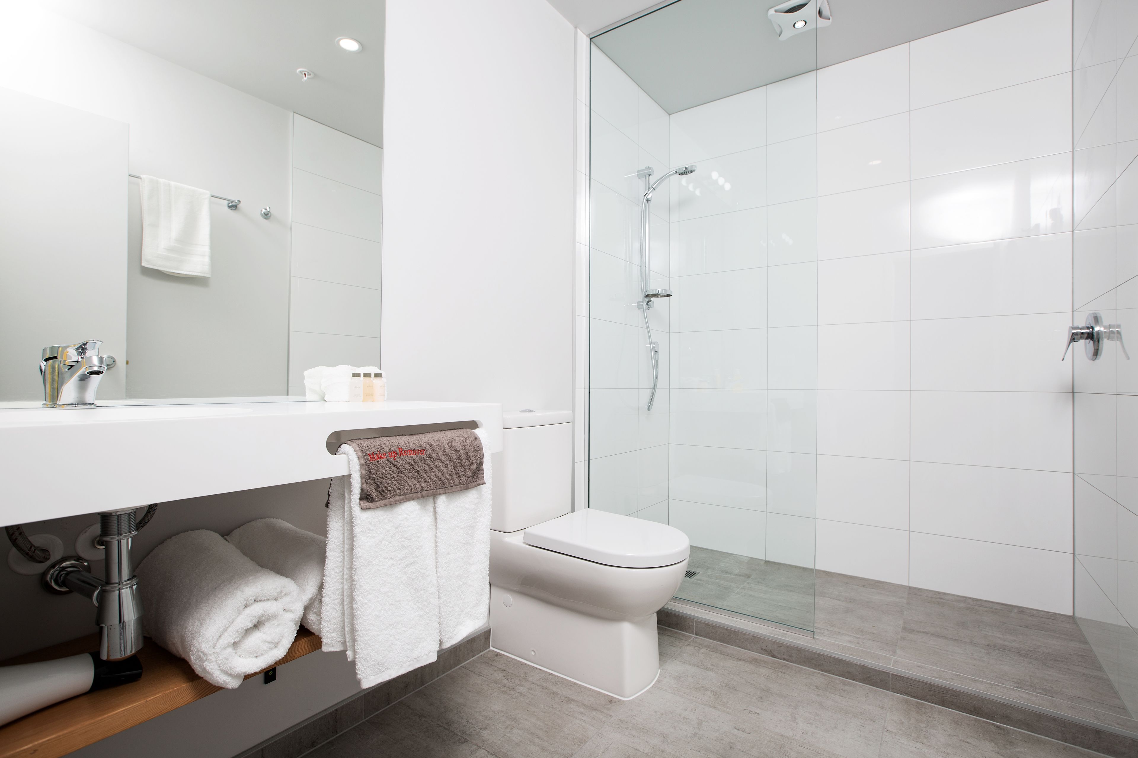 shower, eco-friendly toiletries, hair dryer, towels