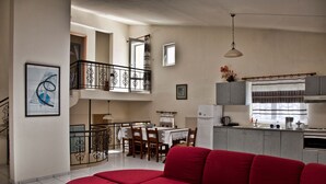 Villa, 6 Bedrooms | Living area | Flat-screen TV, fireplace - Villa Klados (Mylopotamos)