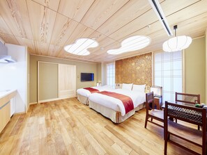 Family Room, Multiple Beds, Kitchen, City View | Down duvets, in-room safe, free WiFi, bed sheets - Sunrise Suites (Kyoto)