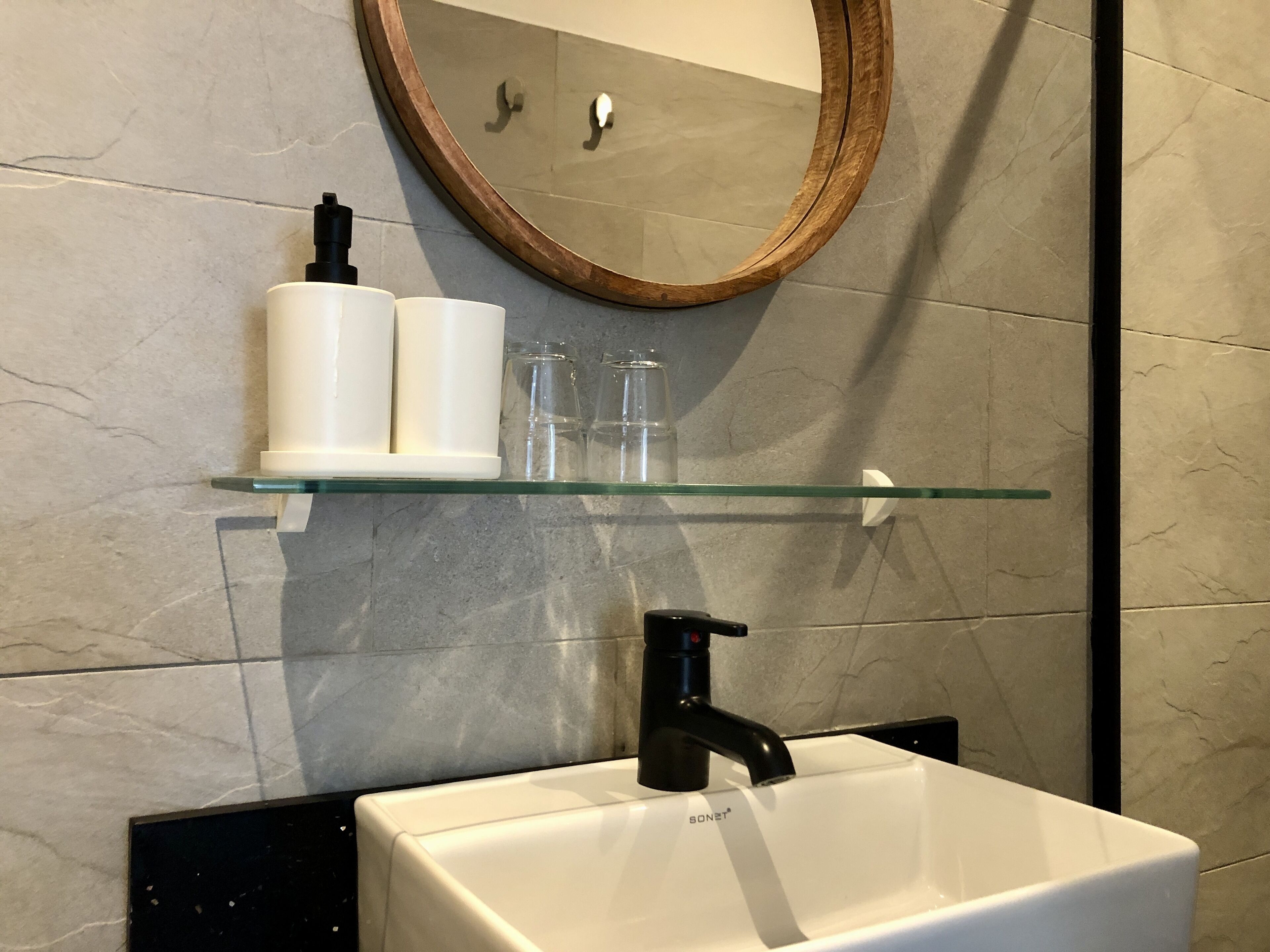 shower, rainfall showerhead, towels