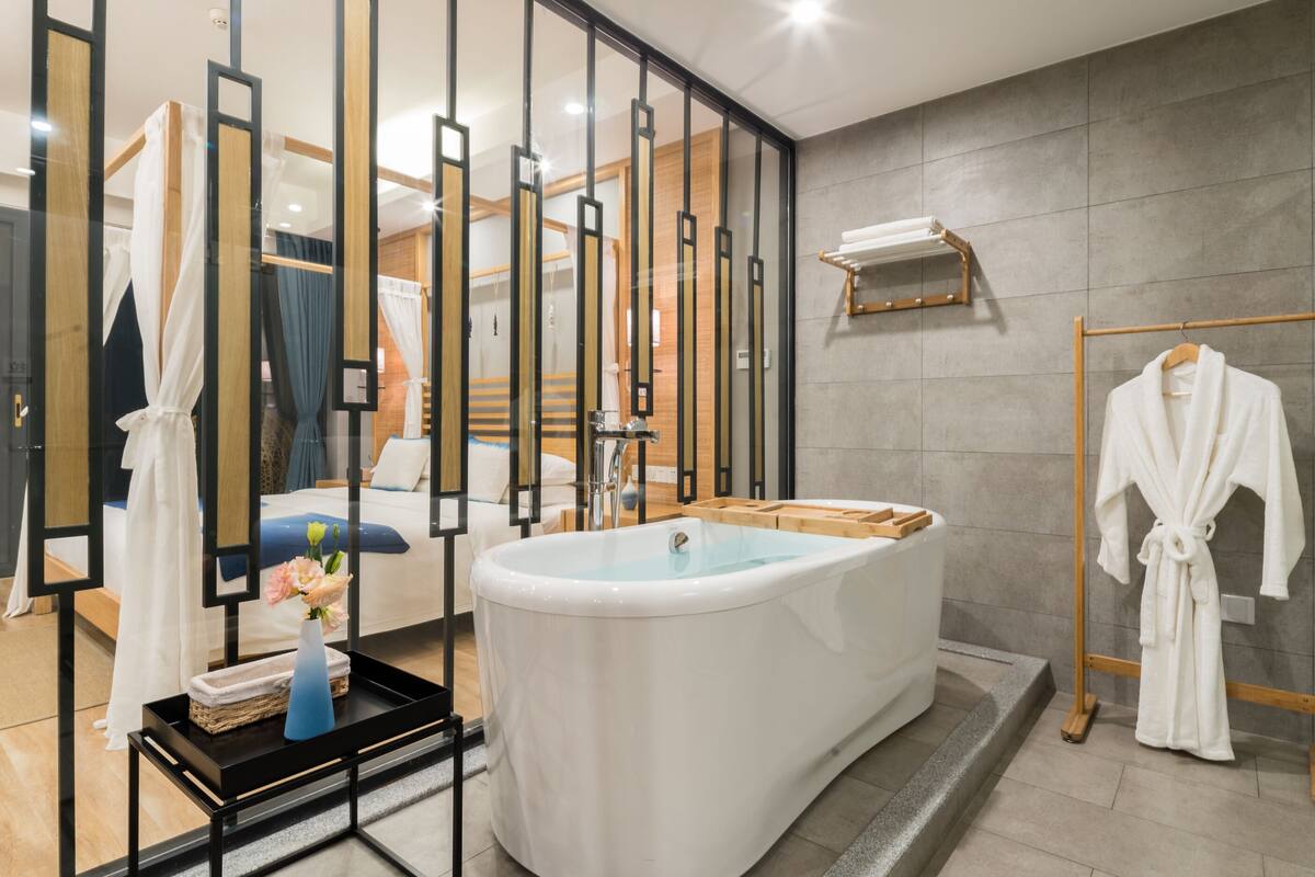 eco-friendly toiletries, hair dryer, bathrobes, slippers