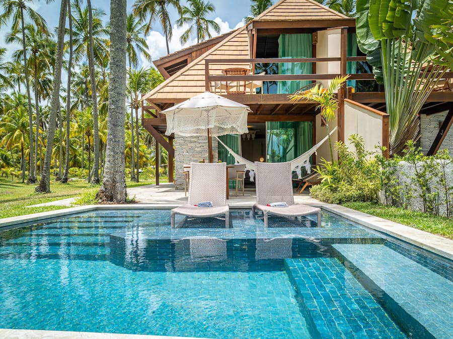 Bangalô Casal Luxo - Piscina Privada | 1 slaapkamer, lakens van Egyptisch katoen, luxe beddengoed, een minibar