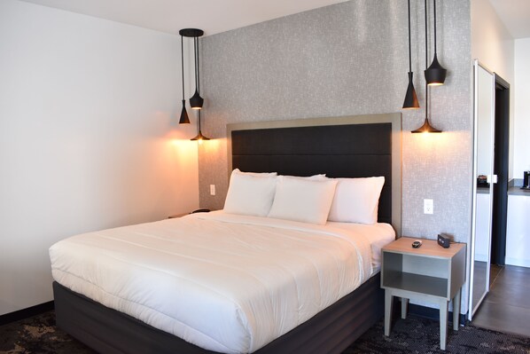 Premium bedding, desk, soundproofing, iron/ironing board