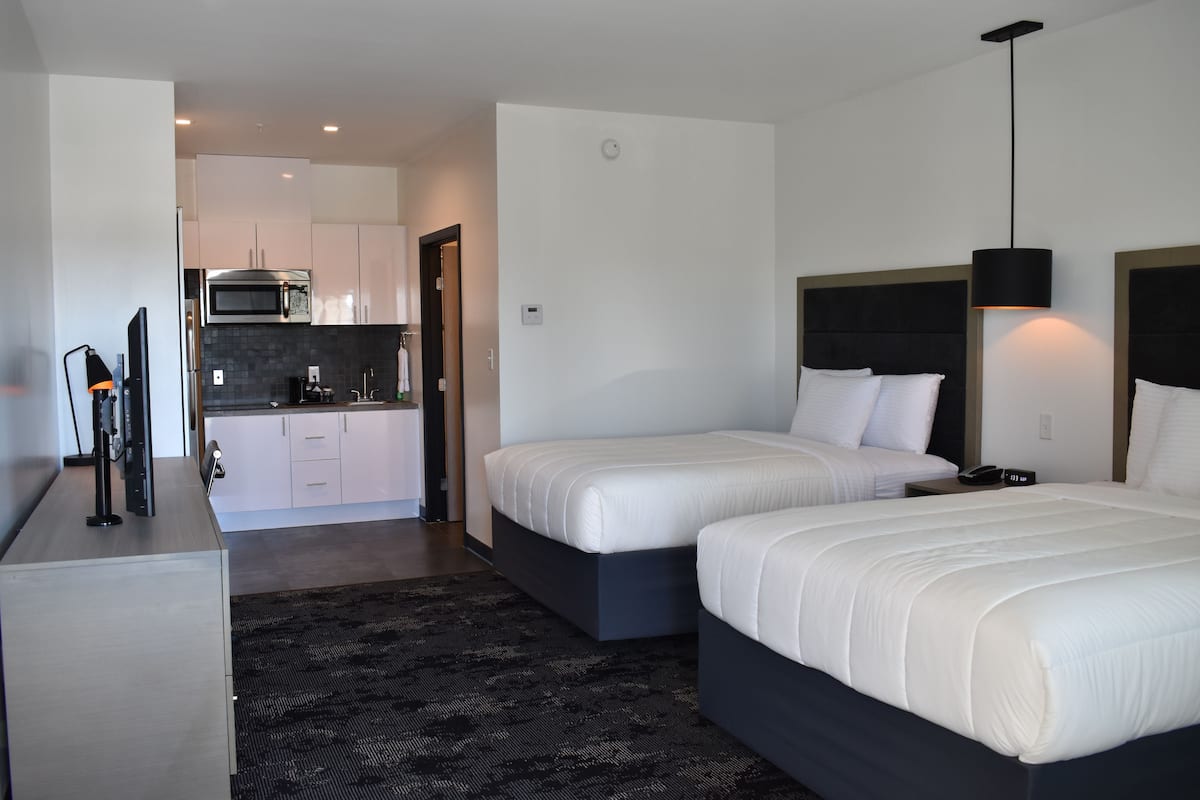 Premium bedding, desk, soundproofing, iron/ironing board