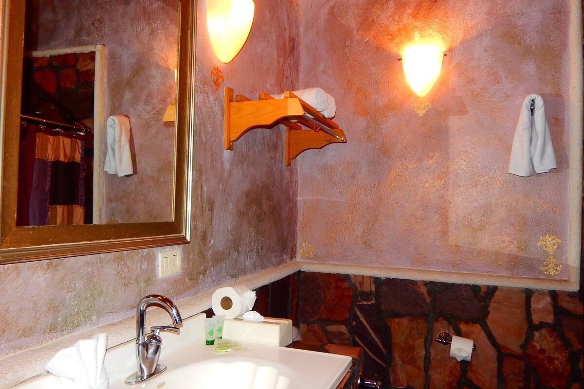 design double room, 2 double beds | bathroom | free toiletries, hair dryer, towels, shampoo