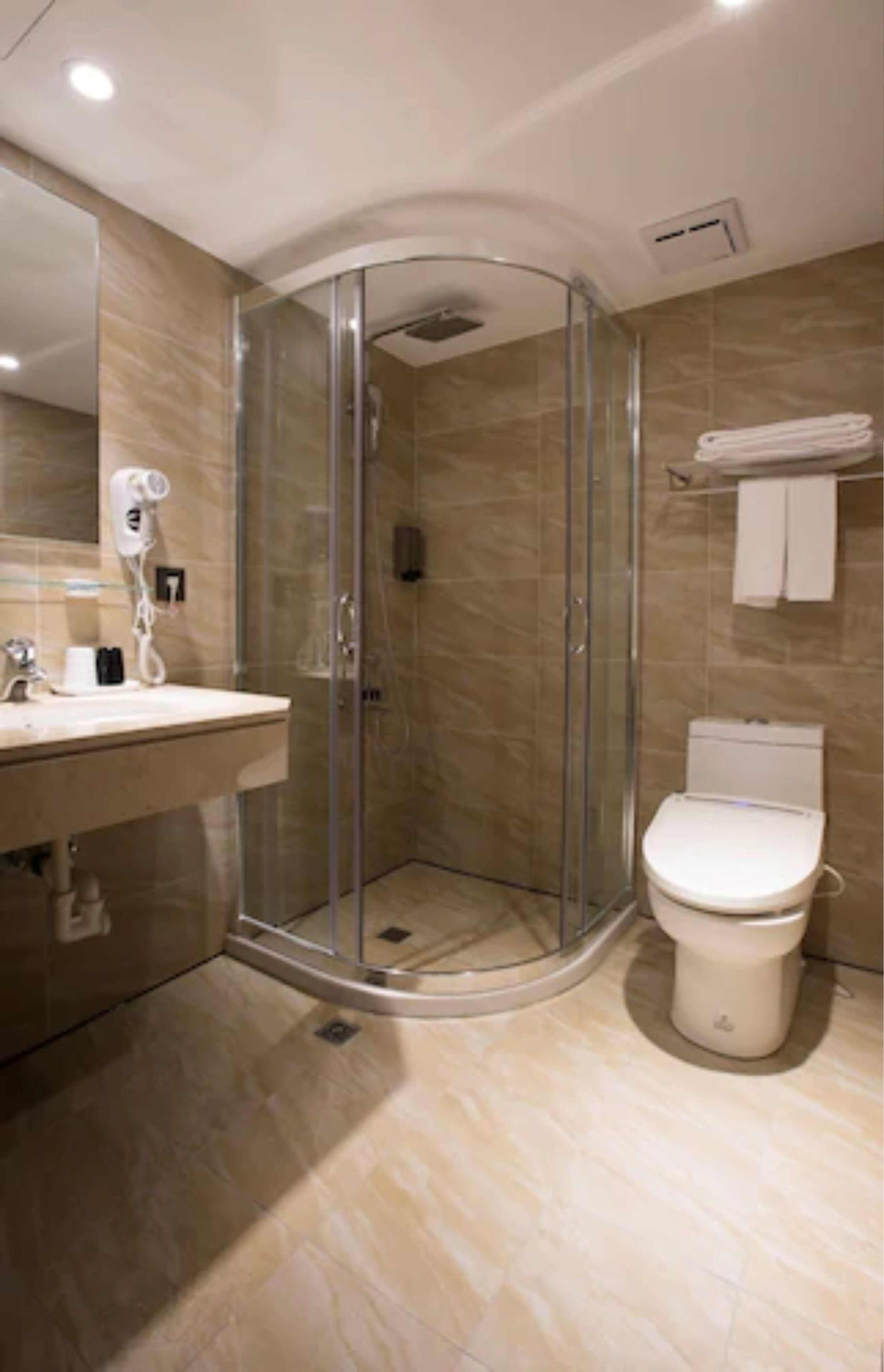 business double room | bathroom | hair dryer, slippers, bidet, towels