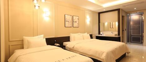 Premium bedding, soundproofing, free WiFi, bed sheets