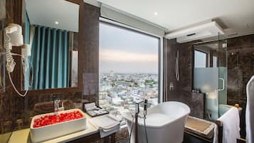 Executive Suite, Partial Ocean View | Bathroom | Shower, rainfall showerhead, designer toiletries, hair dryer