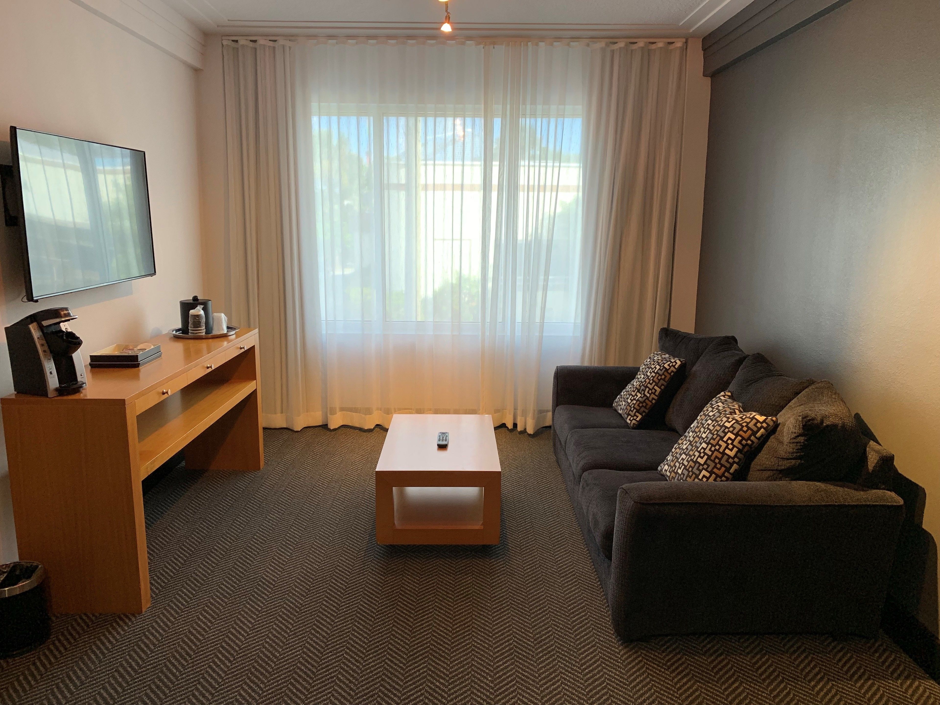 suite, 1 king bed (one bedroom king suite) | living room | flat-screen tv, pay films
