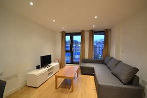 Superior Apartment, 2 Bedrooms, Accessible, Kitchen (K) | Living area | Flat-screen TV - Base Apartments (London)