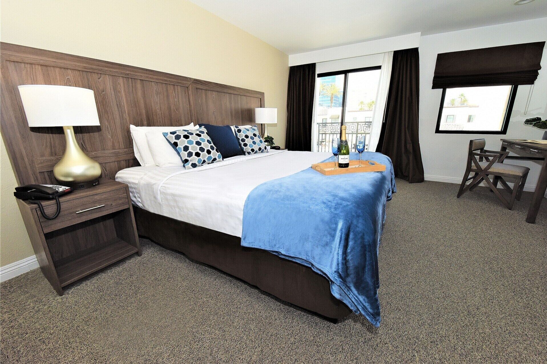 Pillowtop beds, desk, laptop workspace, free WiFi