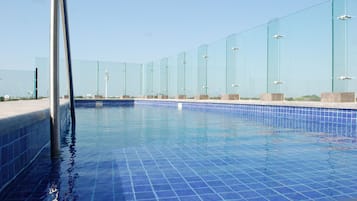 Outdoor pool, sun loungers