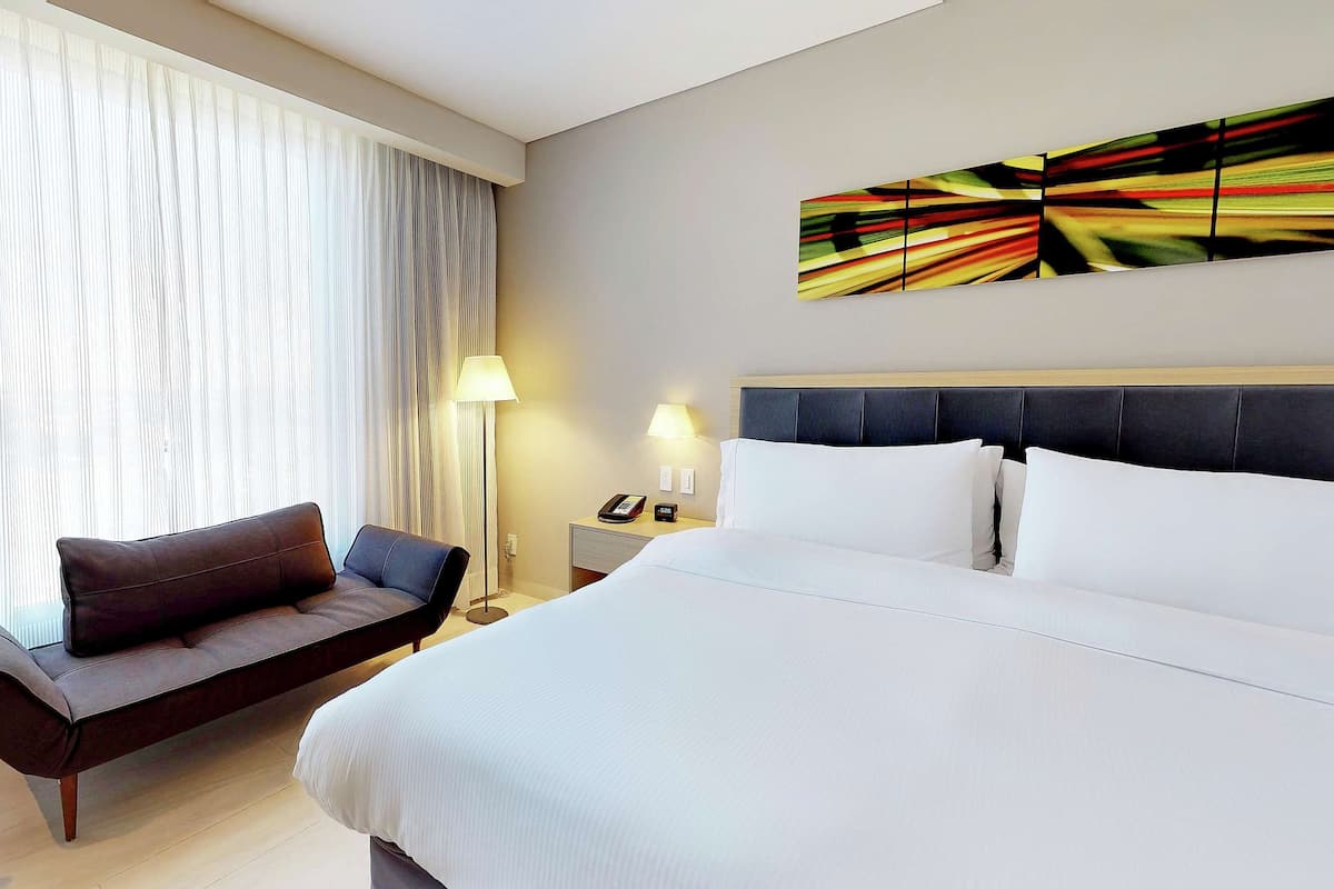 Standard Room, 1 King Bed, Accessible, Non Smoking (Roll-in Shower) | Living area | 42-inch LED TV with satellite channels, TV