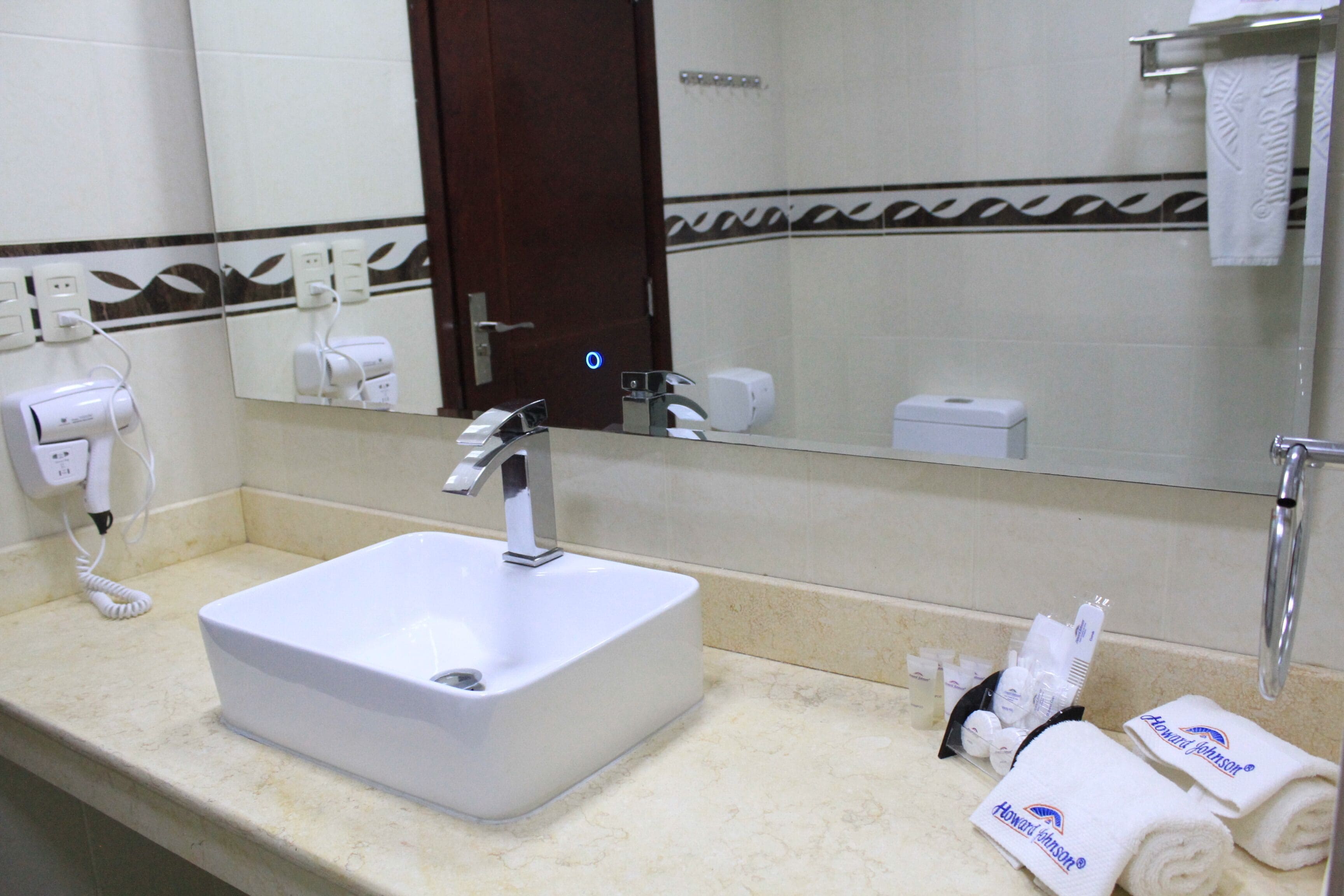 free toiletries, hair dryer, bidet, towels