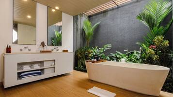 One Bedroom Pool Villa | Bathroom | Separate tub and shower, rainfall showerhead, free toiletries