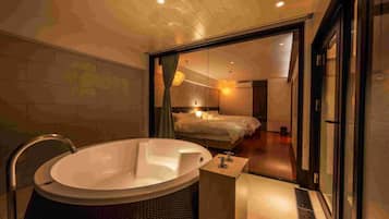 Luxury Suite, 2 Double Beds, Non Smoking, City View | Bathroom | Separate tub and shower, deep soaking tub, rainfall showerhead