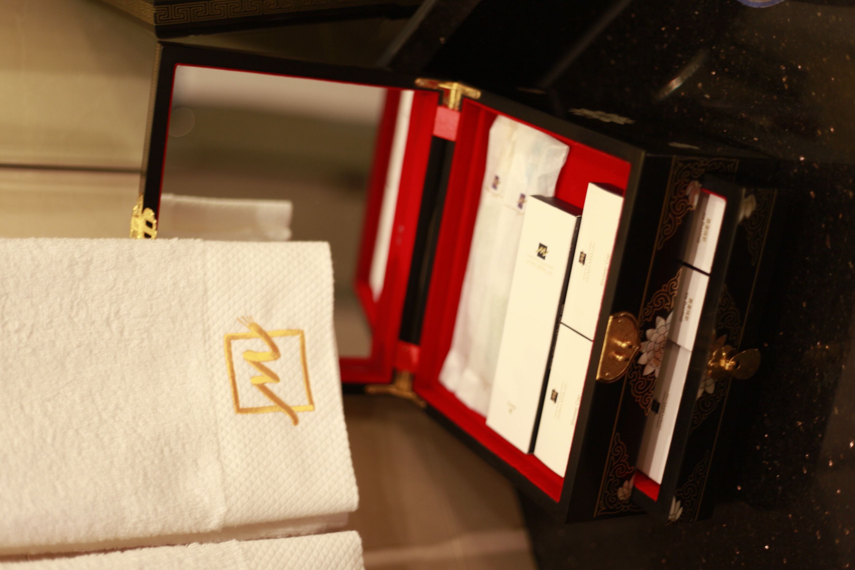 free toiletries, hair dryer, slippers, towels