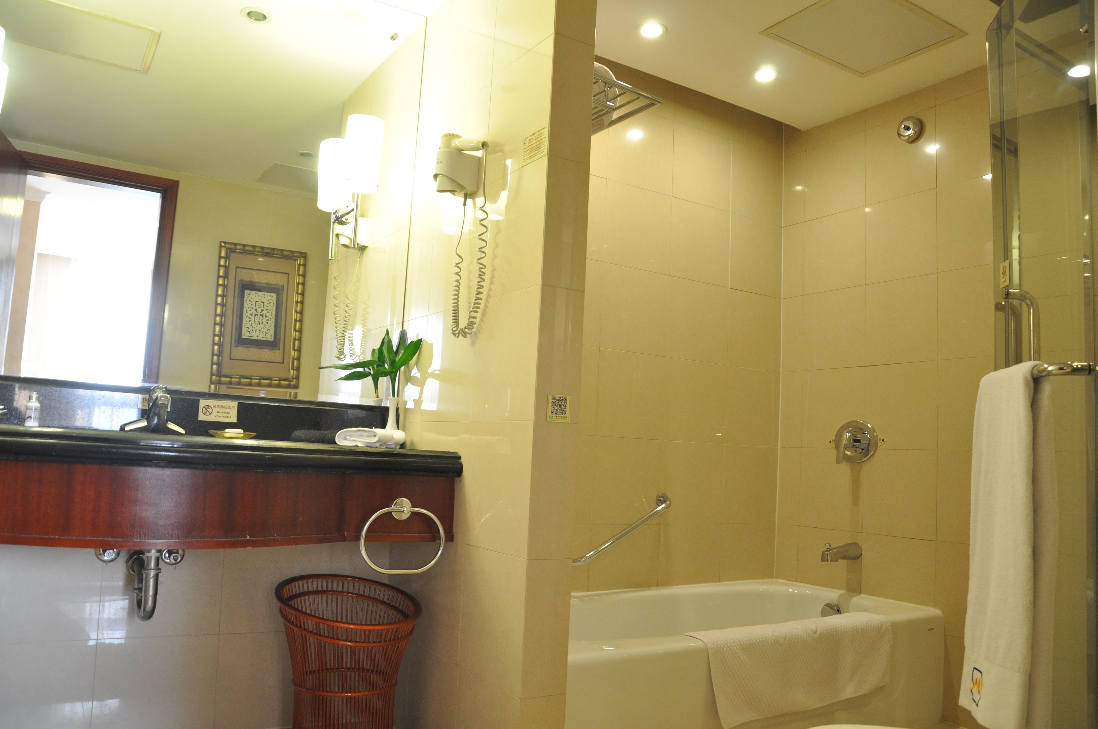 free toiletries, hair dryer, slippers, towels