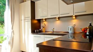 Apartment, 1 Bedroom, Terrace (Swietopelka 7 / W2) | Private kitchen | Fridge, stovetop, dishwasher, electric kettle