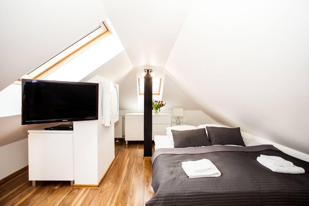 Apartment, 1 Bedroom (Attic) | Living area | Flat-screen TV, video-game console
