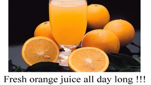 A glass of orange juice with whole oranges and a half orange in the foreground. - Walter Guest House (Rome)