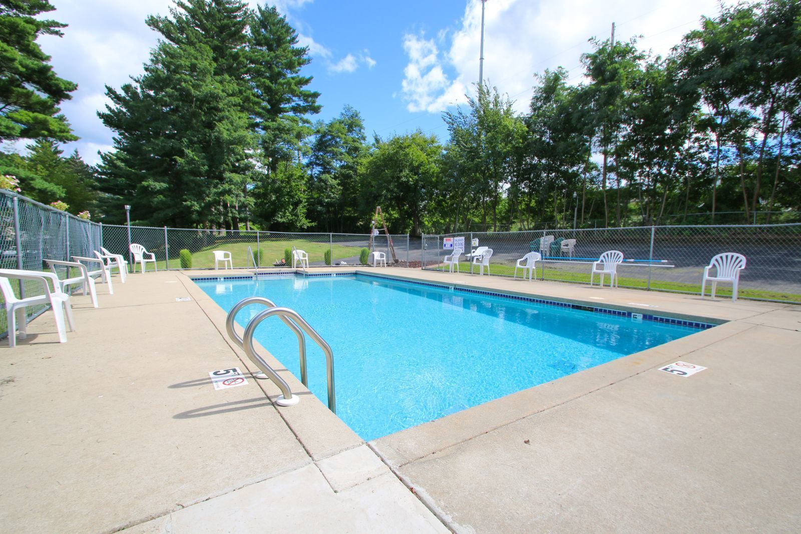 indoor pool, seasonal outdoor pool, pool loungers