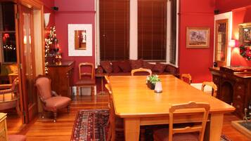 Flat-screen TV, fireplace, DVD player, pay films