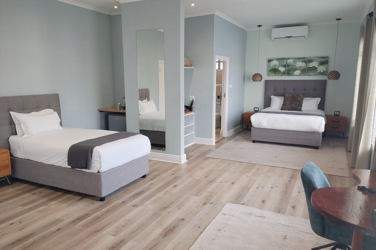 family room | bathroom | shower, free toiletries, hair dryer, towels