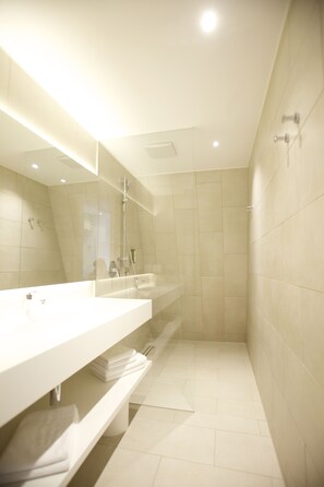 Shower, free toiletries, hair dryer, towels