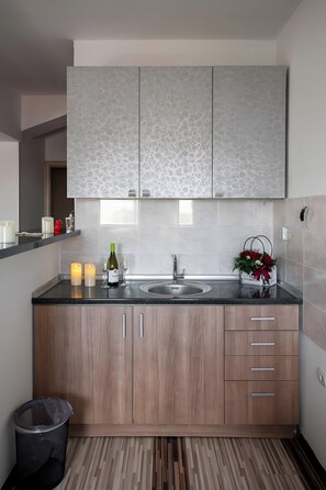 Deluxe Studio, 1 Bedroom | Private kitchen | Fridge, stovetop - Apart Hotel Solaris (Skopje)