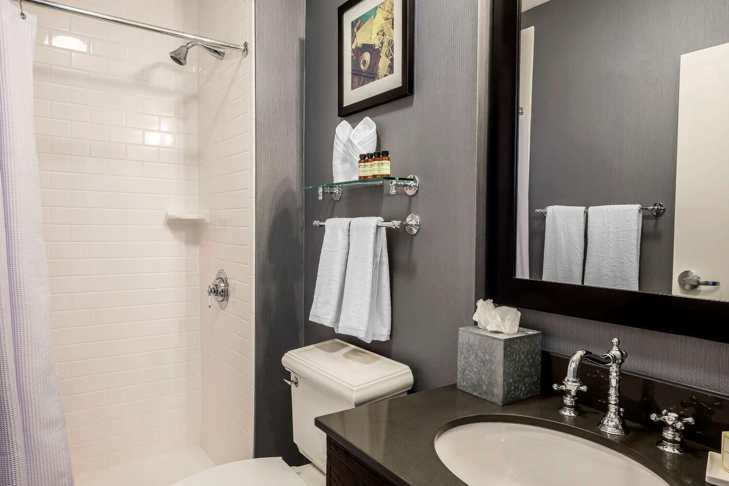 free toiletries, hair dryer, towels