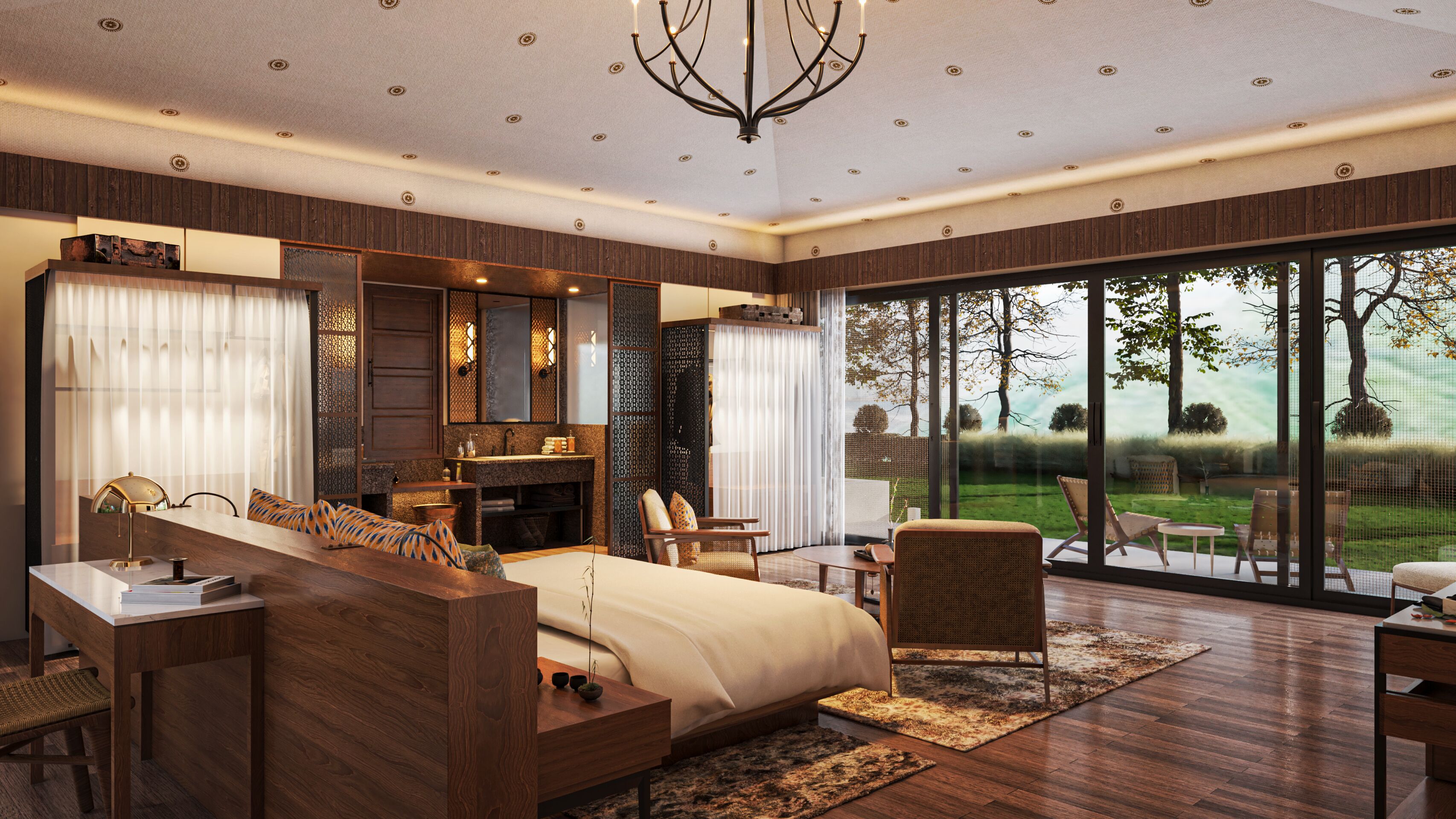 Villa, 1 habitación, bañera de hidromasaje | Zona de estar | Televisión LED de 42 pulgadas con canales premium, una televisión
