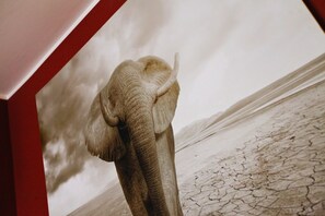 A large elephant statue in a museum setting. - Oasi Verde a San Pietro (Rome)