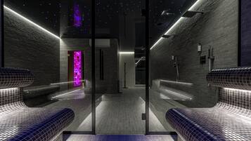 Couples treatment room(s), sauna, hot tub, steam room, body treatments